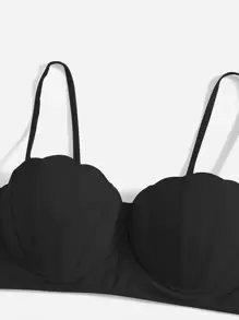 SHEIN Swim Curve Summer Beach Plus Scallop Trim Push Up Bikini Top - Black - View 4