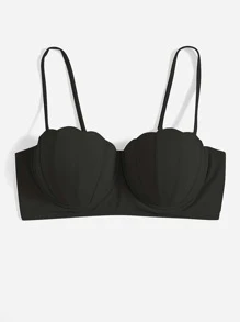 SHEIN Swim Curve Summer Beach Plus Scallop Trim Push Up Bikini Top - Black - View 5