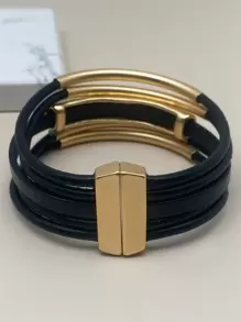 Two Tone Layered Bracelet - Yellow Gold - View 2