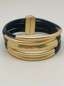 Two Tone Layered Bracelet - Yellow Gold - View 3