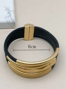 Two Tone Layered Bracelet - Yellow Gold - View 4