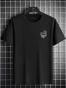 Manfinity Homme Áo Phông Nam Vừa Vặn Cổ Tròn Tay Ngắn Graphic Tee Gấu Đường Phố Thường Ngày Mùa Hè Polyester - màu đen - Xem 2