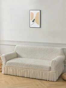 1入組客廳格子泡泡紗沙發套家用扶手椅套彈力沙發套1/2/3/4座沙發套 - 白色 - 查看 3