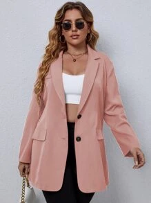 EMERY ROSE Áo vest Plus size Nút phía trước màu trơn Giải trí - Bụi hồng - Xem 1