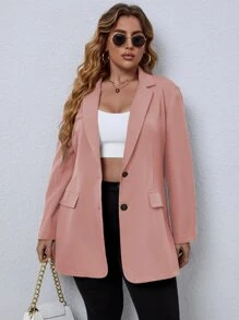 EMERY ROSE Áo vest Plus size Nút phía trước màu trơn Giải trí - Bụi hồng - Xem 3