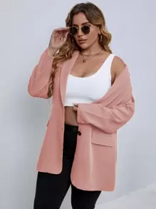EMERY ROSE Áo vest Plus size Nút phía trước màu trơn Giải trí - Bụi hồng - Xem 5