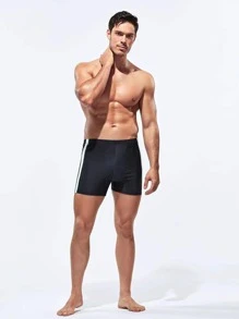 Manfinity KASUA Hombres Shorts de natación con costura lateral en contraste pierna cuadrada - Negro - Ver 3