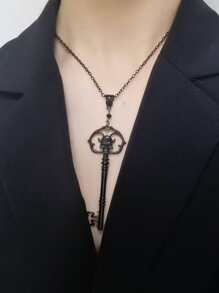 Vòng cổ mặt dây chuyền chìa khóa chi tiết hộp sọ - màu đen - Xem 2