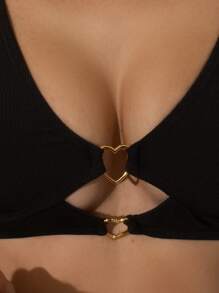 SHEIN Swim Haut de bikini à lien à anneau cœur découpe