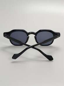 Óculos de grau masculinos com estampa geométrica, estilo casual, acessórios para praia, visual urbano e combinam com jaquetas, moletons, calças de couro e calças cargo, ideais para férias de verão na praia, atividades ao ar livre e viagens. (1 par) - Preto - Ver 3