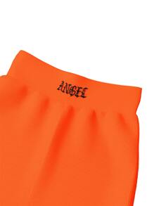 SHEIN ICON 90s Neon Orange Letter Embroidered Rib-knit Biker Shorts - Orange - View 3