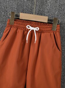 SHEIN Tween Boy Striped Shirt & Drawstring Waist Shorts Without Tee - Multicolor - View 4