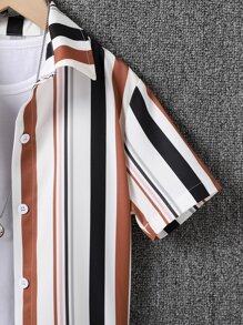 Boys Striped Button Front Shirt Without Tee - Multicolor - View 4