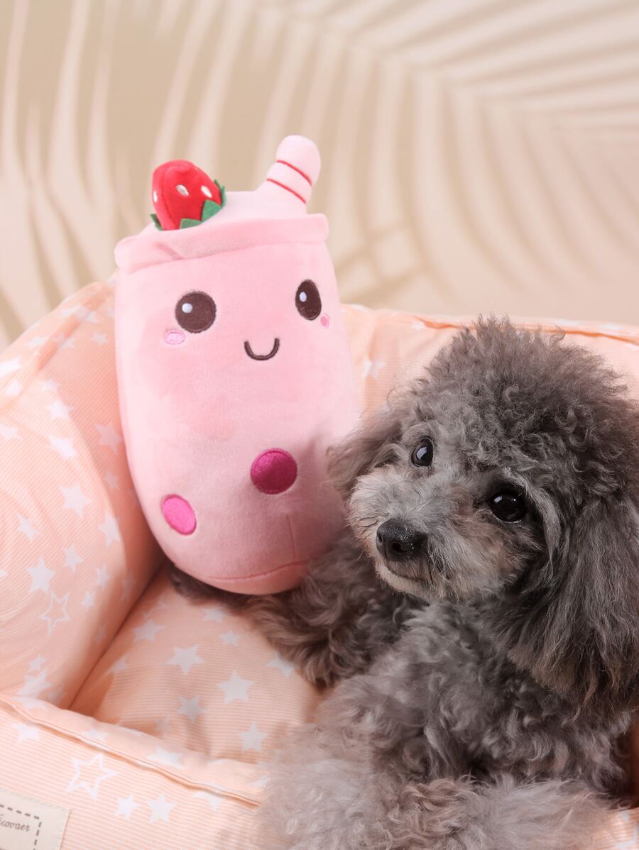 1PC Biểu Thức Thêu Trà Sữa Thiết Kế Thú Cưng Đồ Chơi Sang Trọng - Hồng - Xem 1