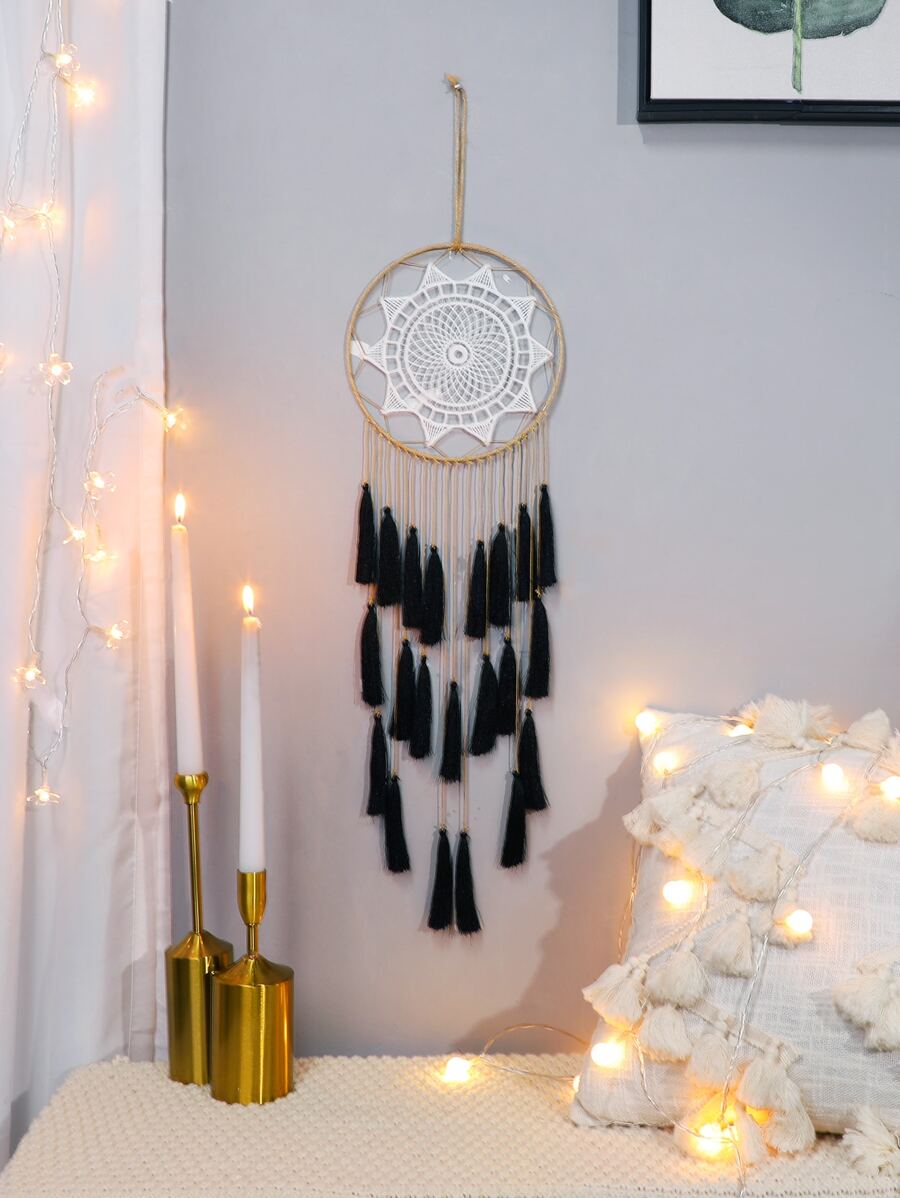 1pc Handmade Woven Wall Hanging Decor, Boho Style Tassel Dream Catcher, Home Apartment Wall Decoration, Perfect Housewarming, Yoga Studio Decoration (Excluding Lights)