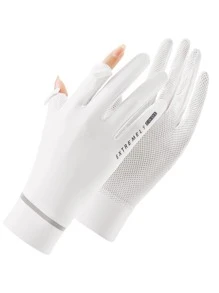 1 par de guantes deportivos transpirables de protección solar, adecuados para ciclismo, motociclismo y esquí - Blanco - Ver 1