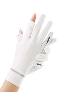 1 par de guantes deportivos transpirables de protección solar, adecuados para ciclismo, motociclismo y esquí - Blanco - Ver 4