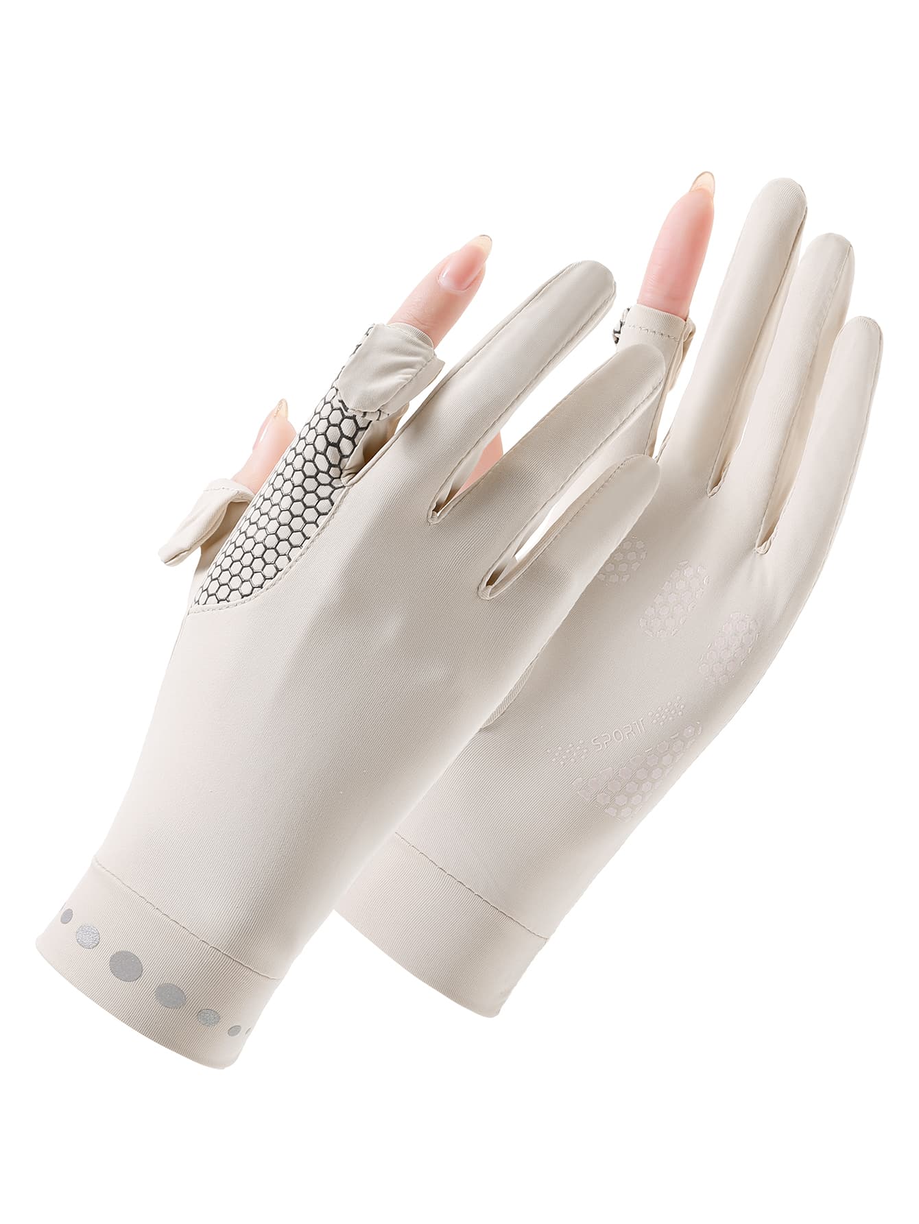 1pair Sun Protection Breathable Sports Gloves,Suitable For Cycling,Riding Motorcycle And Skiing - Beige - View 1