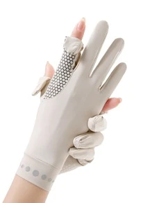 1pair Sun Protection Breathable Sports Gloves,Suitable For Cycling,Riding Motorcycle And Skiing - Beige - View 4