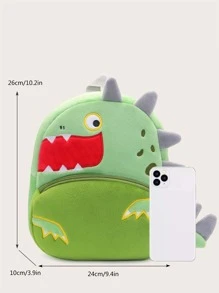 1pc Cartoon Big Mouth Green Dinosaur Plush Backpack For Kids, Suitable For Daily Use - Green - View 2