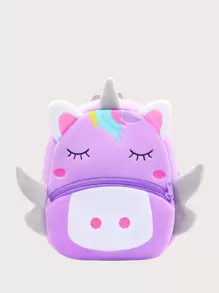 1 件装独角兽毛绒材质儿童女孩背包，拉链开合，适合日常使用 - 紫色 - 查看 1