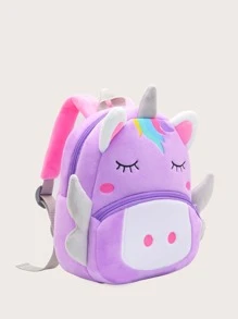 1 件装独角兽毛绒材质儿童女孩背包，拉链开合，适合日常使用 - 紫色 - 查看 4