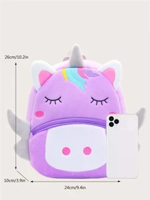 1 件装独角兽毛绒材质儿童女孩背包，拉链开合，适合日常使用 - 紫色 - 查看 2