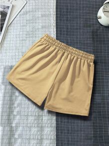 Manfinity Hypemode Men Letter Graphic Drawstring Waist Shorts - Khaki - View 2