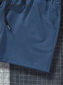 Manfinity Hypemode Men Solid Color Drawstring Waist Shorts - Dusty Blue - View 3