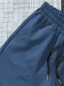 Manfinity Hypemode Men Solid Color Drawstring Waist Shorts - Dusty Blue - View 5