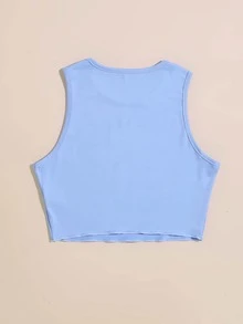 SHEIN Unity Camis Lettuce Trim Hewan Casual - Biru - View 2