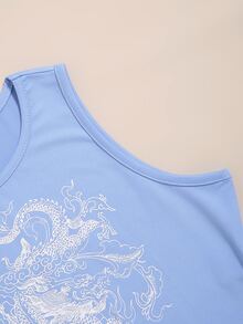SHEIN Unity Camis Lettuce Trim Hewan Casual - Biru - View 4