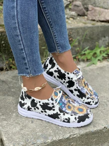 Floral Graphic Lace-up Front Canvas Shoes - Multicolor - View 4