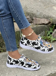 Floral Graphic Lace-up Front Canvas Shoes - Multicolor - View 6