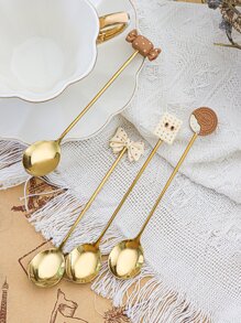 4pcs Dessert Design Spoon Set, Stainless Steel Cartoon Cute Dessert Spoon For Party ,Kitchen,Christmas Gift,School Supplies
