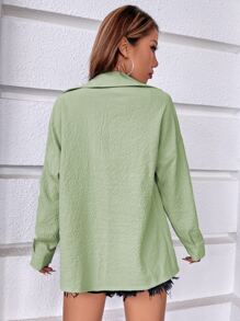 SHEIN Holidaya Solid Drop Shoulder Shirt - Mint Green - View 2