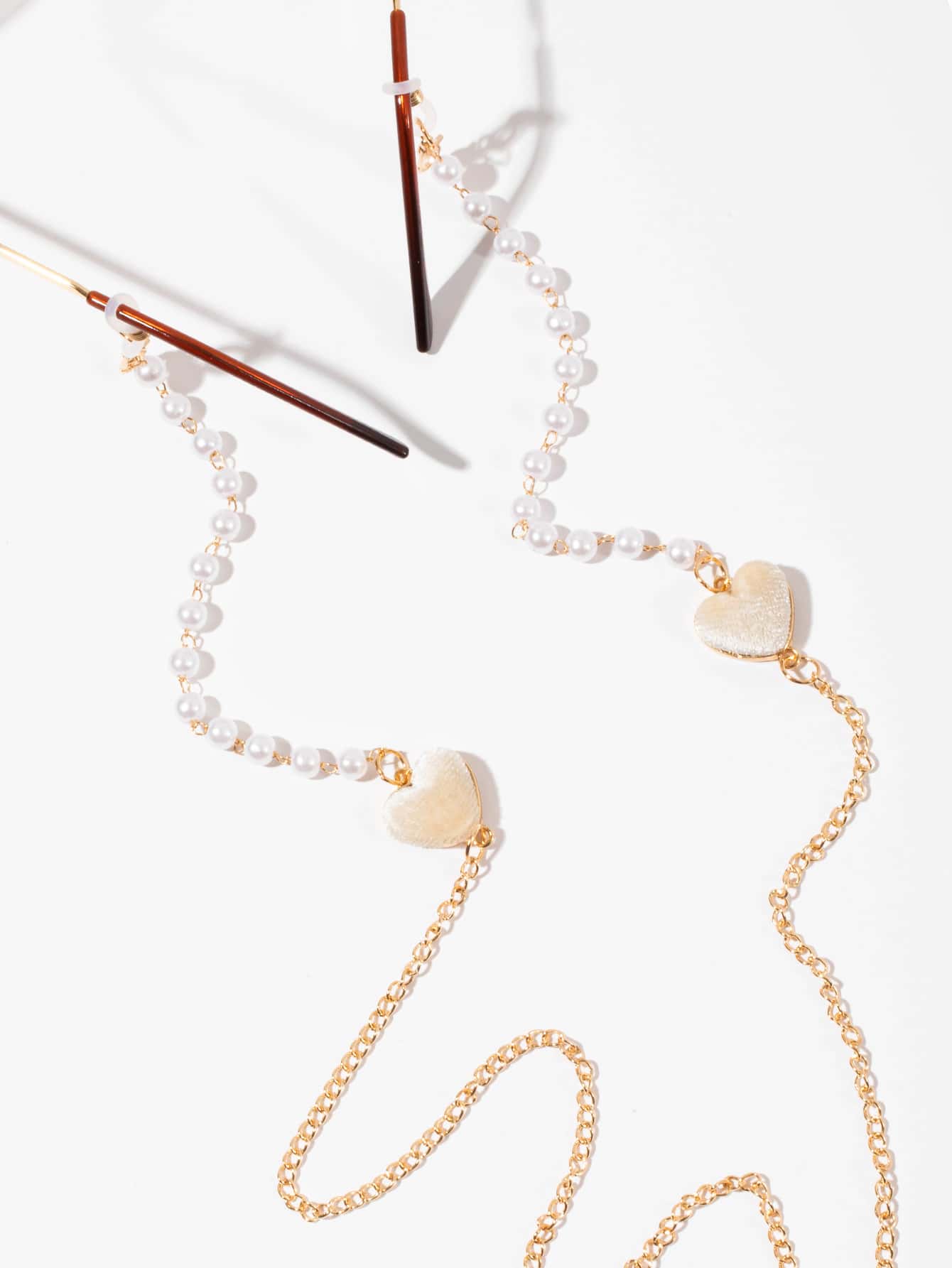 Heart & Faux Pearl Decor Glasses Chain - Multicolor - View 1