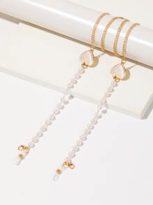 Heart & Faux Pearl Decor Glasses Chain - Multicolor - View 3