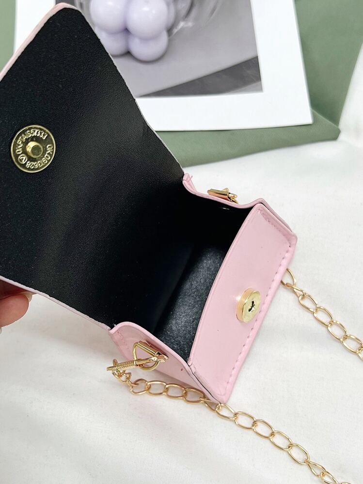 Bandolera mini con estampado de cocodrilo y cadena lisa - Rosa - Añade 8