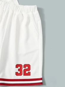 SHEIN Bộ hai mảnh Trai Túi Tương phản ràng buộc Lá thư Sọc Thể thao - trắng - Xem 3