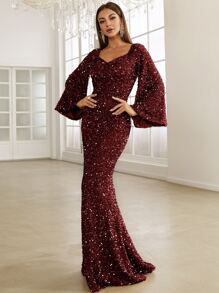 Missord Sequin Sweetheart Neck Trumpet Sleeve Mermaid Hem Floor Dress Party Dress Wedding Guest Dress Formal Dress Evening Dress