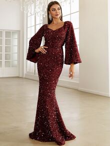 Missord Sequin Sweetheart Neck Trumpet Sleeve Mermaid Hem Floor Dress Party Dress Wedding Guest Dress Formal Dress Evening Dress