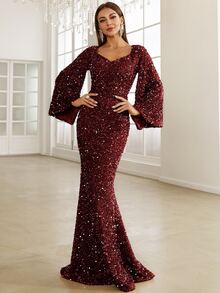 Missord Sequin Sweetheart Neck Trumpet Sleeve Mermaid Hem Floor Dress Party Dress Wedding Guest Dress Formal Dress Evening Dress