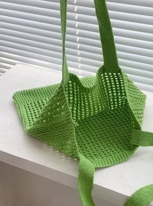 鏤空設計鉤針編織袋 - 綠色 - 查看 4