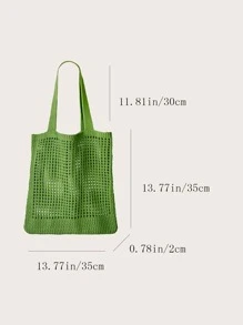 鏤空設計鉤針編織袋 - 綠色 - 查看 6