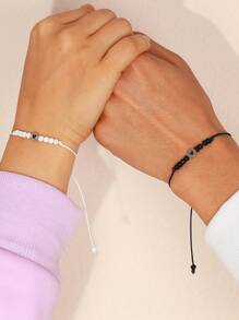 ATLVXJL Fashionable and Popular Men's 2pcs Couple Glow In The Dark Bead Decor Bracelet for Jewelry Gift and for a Stylish Look