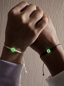 ATLVXJL Fashionable and Popular Men's 2pcs Couple Glow In The Dark Bead Decor Bracelet for Jewelry Gift and for a Stylish Look