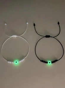 ATLVXJL Fashionable and Popular Men's 2pcs Couple Glow In The Dark Bead Decor Bracelet for Jewelry Gift and for a Stylish Look