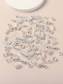 90pcs/Set Women's Personalized Braided Hair Rings, Mixed Patterns For Party, Festival, Personalized, Street Style, Hair Accessories Can Be Clipped On Braids - Silver - View 1