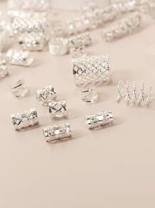 90pcs/Set Women's Personalized Braided Hair Rings, Mixed Patterns For Party, Festival, Personalized, Street Style, Hair Accessories Can Be Clipped On Braids - Silver - View 3